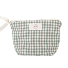 Petite trousse en lin à carreaux vert