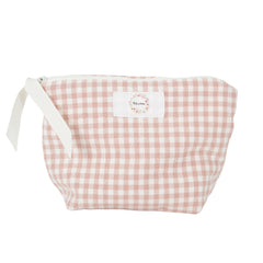 Petite trousse en lin à carreaux blush