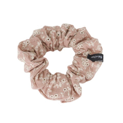 Chouchou élastique à cheveux fleurs brodées crème