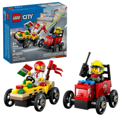 Lego CITY - Course de camion pizza vs camion de pompier