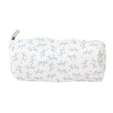 Petite trousse fleurs bleues fond beige cylindre