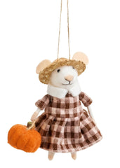 Souris citrouille, chapeau et robe Gingham