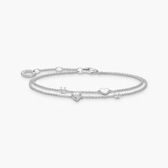 Bracelet avec cœurs et pierres blanches argent