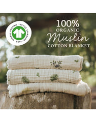 Couverture en mousseline de coton avec sac à dos assorti, certifiée biologique | Bébés et tout-petits | Douce et respirante | Unisexe, garçons, filles | Taille L 119,4 x 119,4 cm