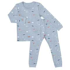 Pyjama en modal transports sur fond bleu 3 mois - 5 ans