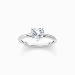 Bague en argent avec zircon blanc en forme de cœur