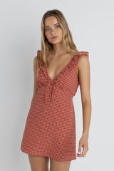 Lola check ruffle mini dress