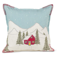 Coussin carré « Chalet d'hiver dans les collines »