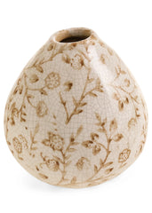 Vase en grès à motif floral (blanc et brun foncé)