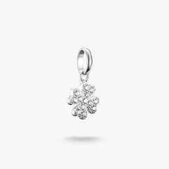Pendentif Charm trèfle à quatre feuilles avec pierres blanches Connect argent