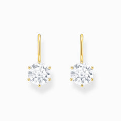 Pendants d’oreilles avec grande zircone blanche, dorés
