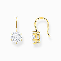 Pendants d’oreilles avec grande zircone blanche, dorés