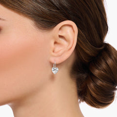 Pendants d’oreilles avec cœur en zircone blanche, argent
