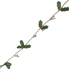 Guirlande de feuilles de houx en feutre vert avec baies rouges, 152 cm