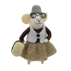 Souris Robe marron en laine ORN 3,5″ x 5″ avec sac et lunettes rondes
